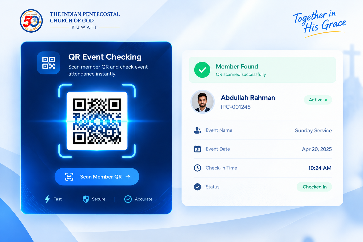 Instant QR Code Worship & Event Attendance Check-In
